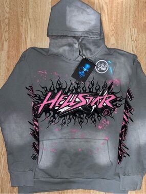 Hellstar Future Flame Hoodie - Grey & Pink